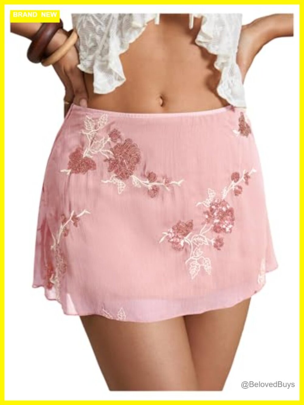 Sequin Mini Skirt Y2K Sparkly Beaded Floral Embroidery Mesh Party